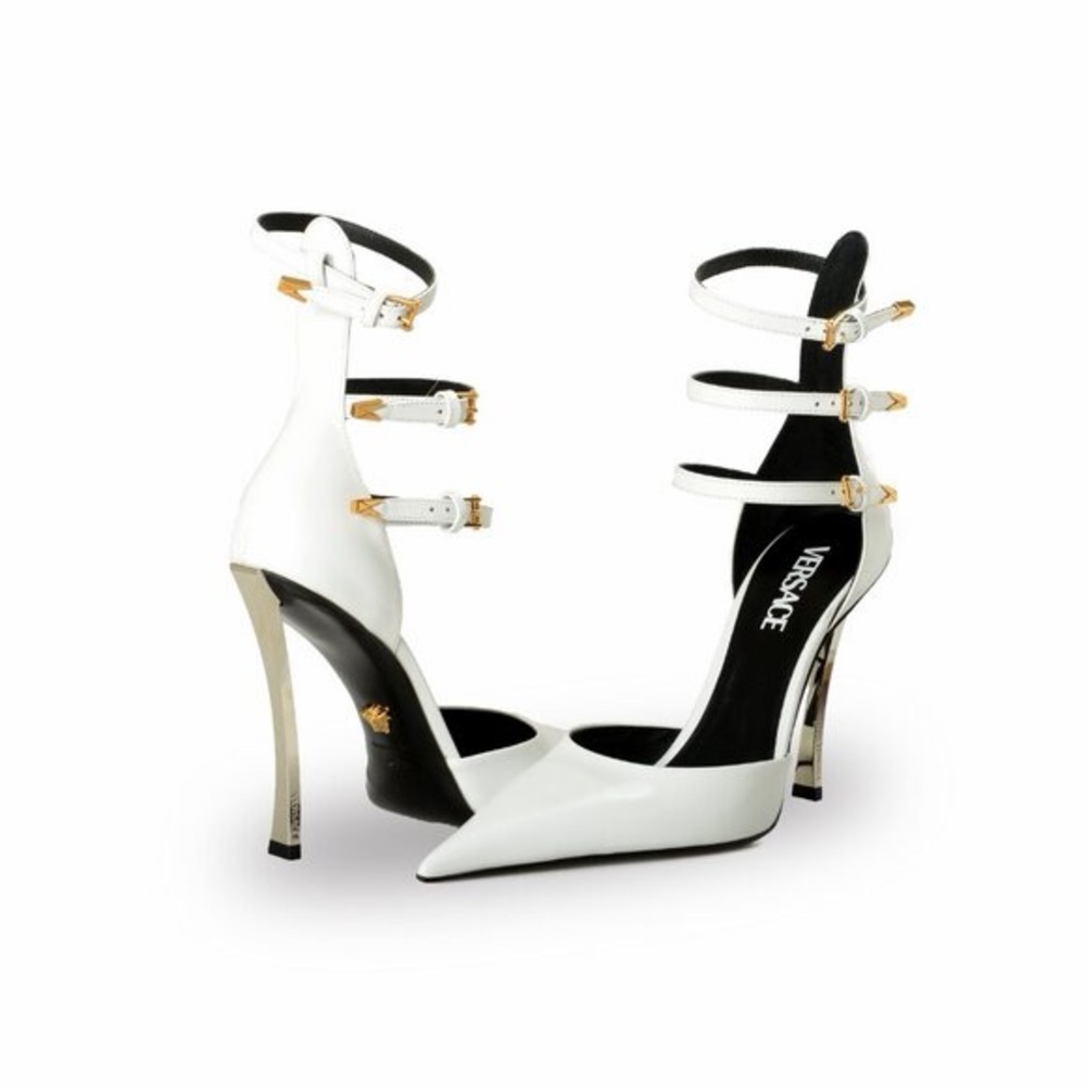 Versace White and Gold Strappy Heels
